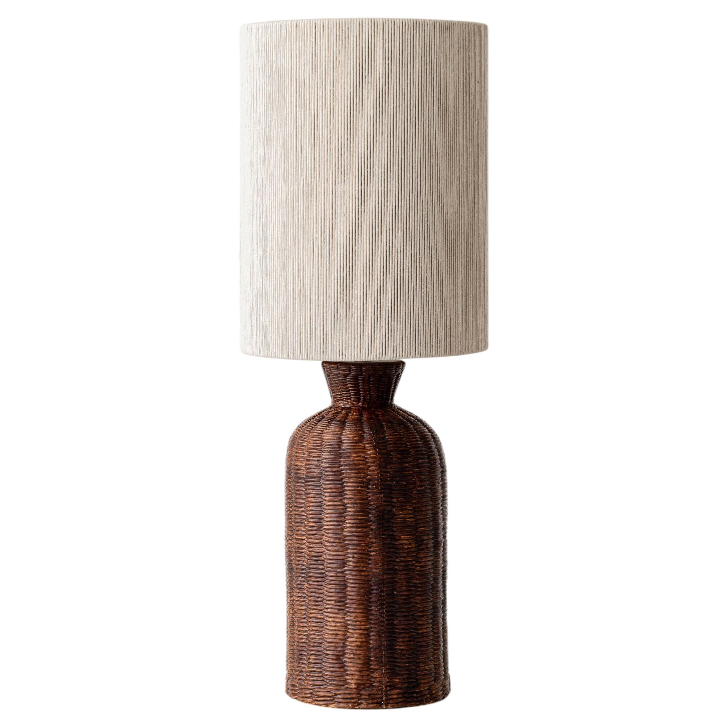 Ceramic Trompe L'Oeil Wicker Table Lamp with New Woven Lampshade | 1stDibs