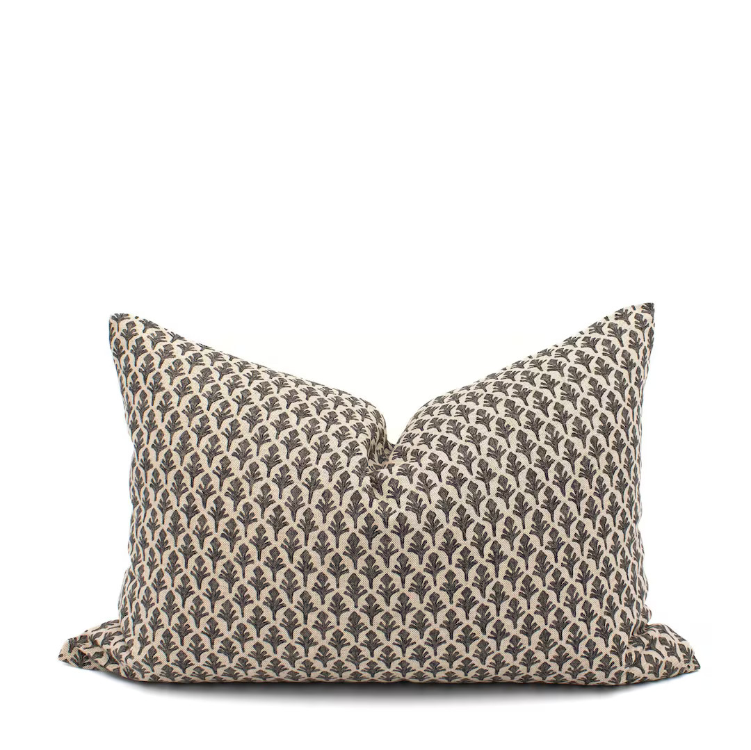 Neutral Brown Block Print Lumbar Pillow Cover Sybil - Etsy | Etsy (US)