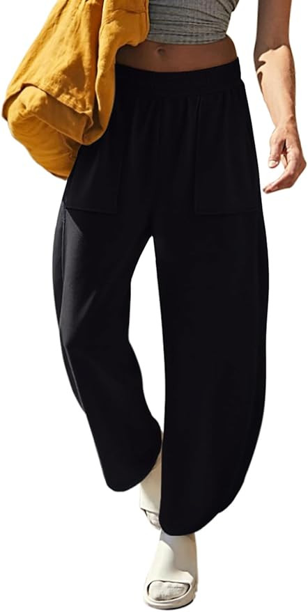 LASLULU Womens Baggy Wide Leg Sweatpants Casual Elastic High Waisted Palazzo Harem Pants with Poc... | Amazon (US)