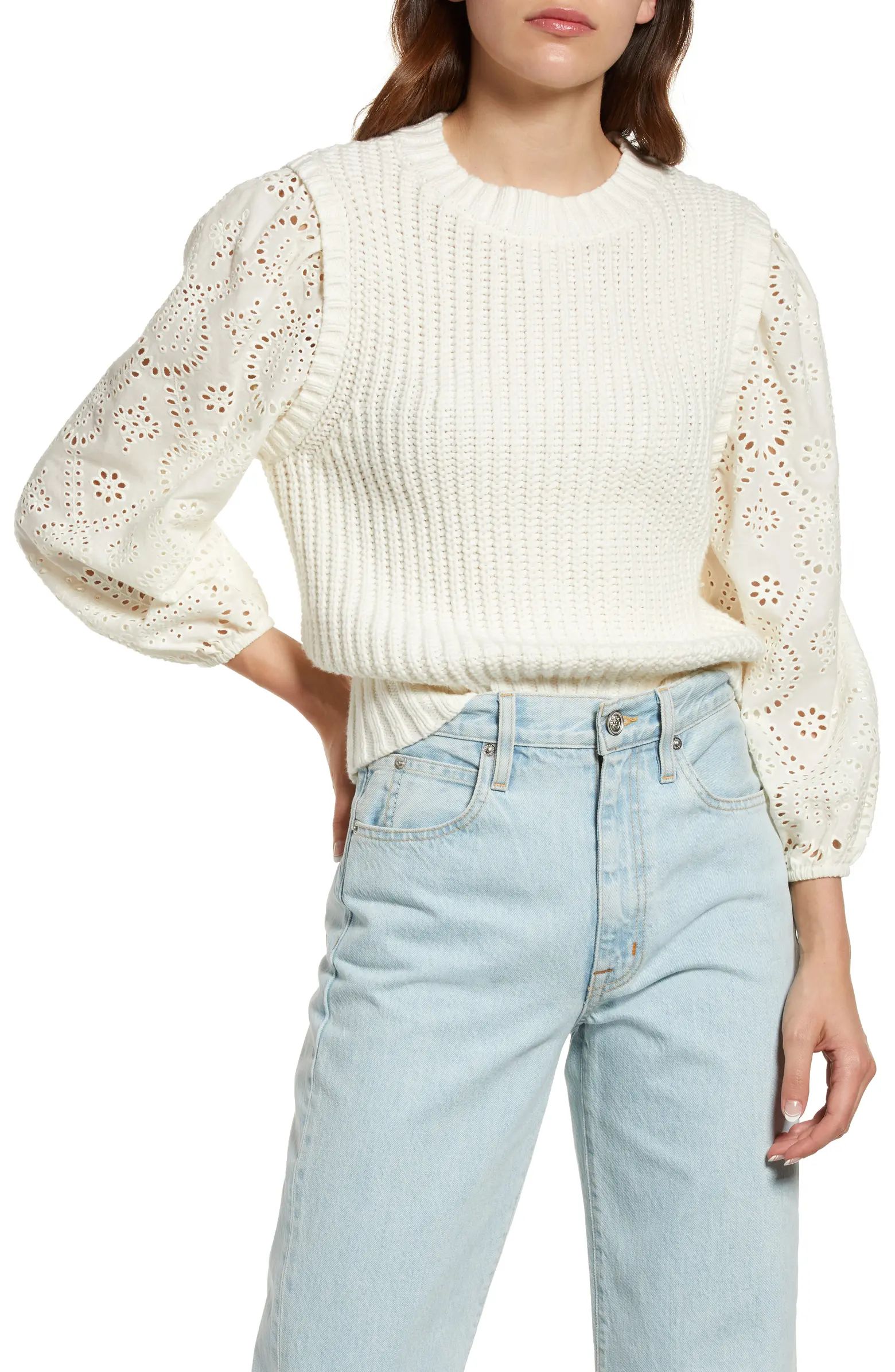 Dhalia Eyelet Sleeve Sweater | Nordstrom