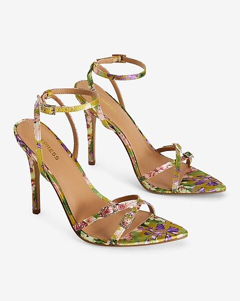 Floral Pointed Toe Strappy Rhinestone Heeled Sandals | Express