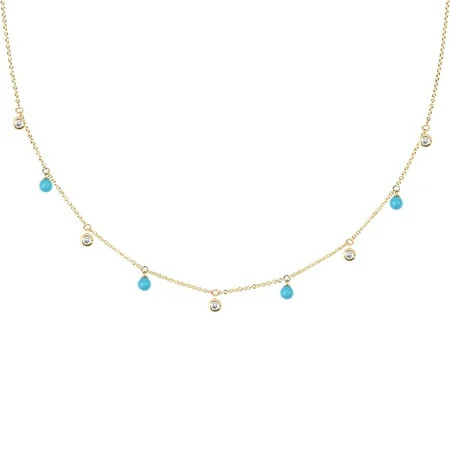 14K Yellow Gold Diamond Turquoise Station Dangle Necklace for Women | Walmart (US)