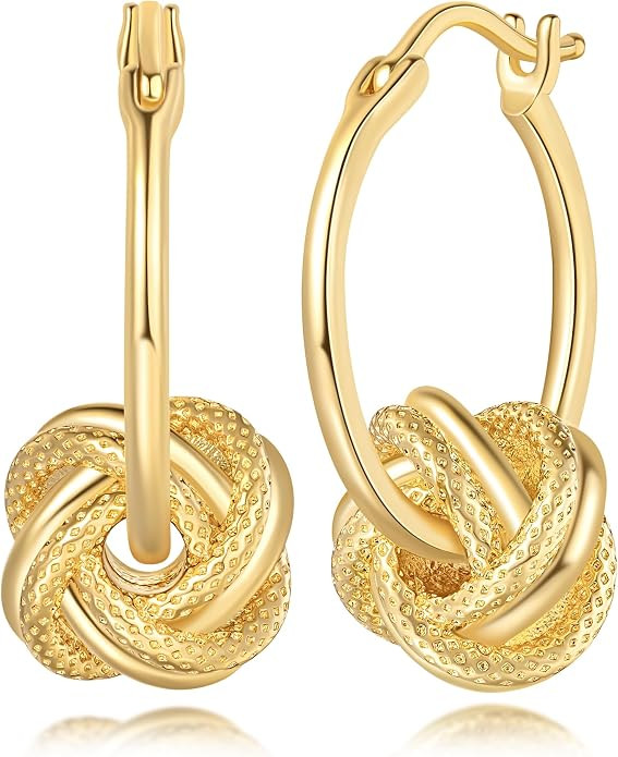 Gold Hoop Earrings for Women 14K Gold Earrings for Women Gold Hoop Knot Earrings for Womens Hoops... | Amazon (US)