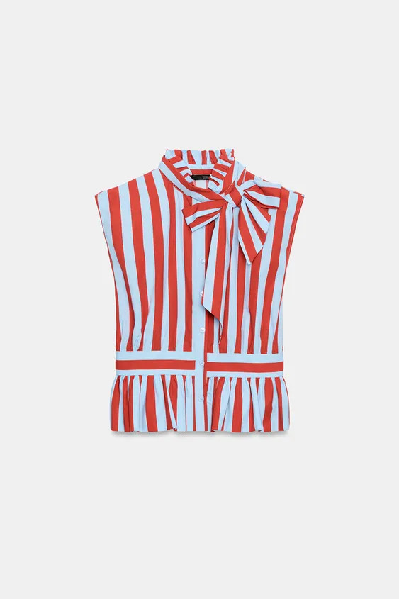 STRIPED BLOUSE WITH KNOT DETAIL | Zara UK