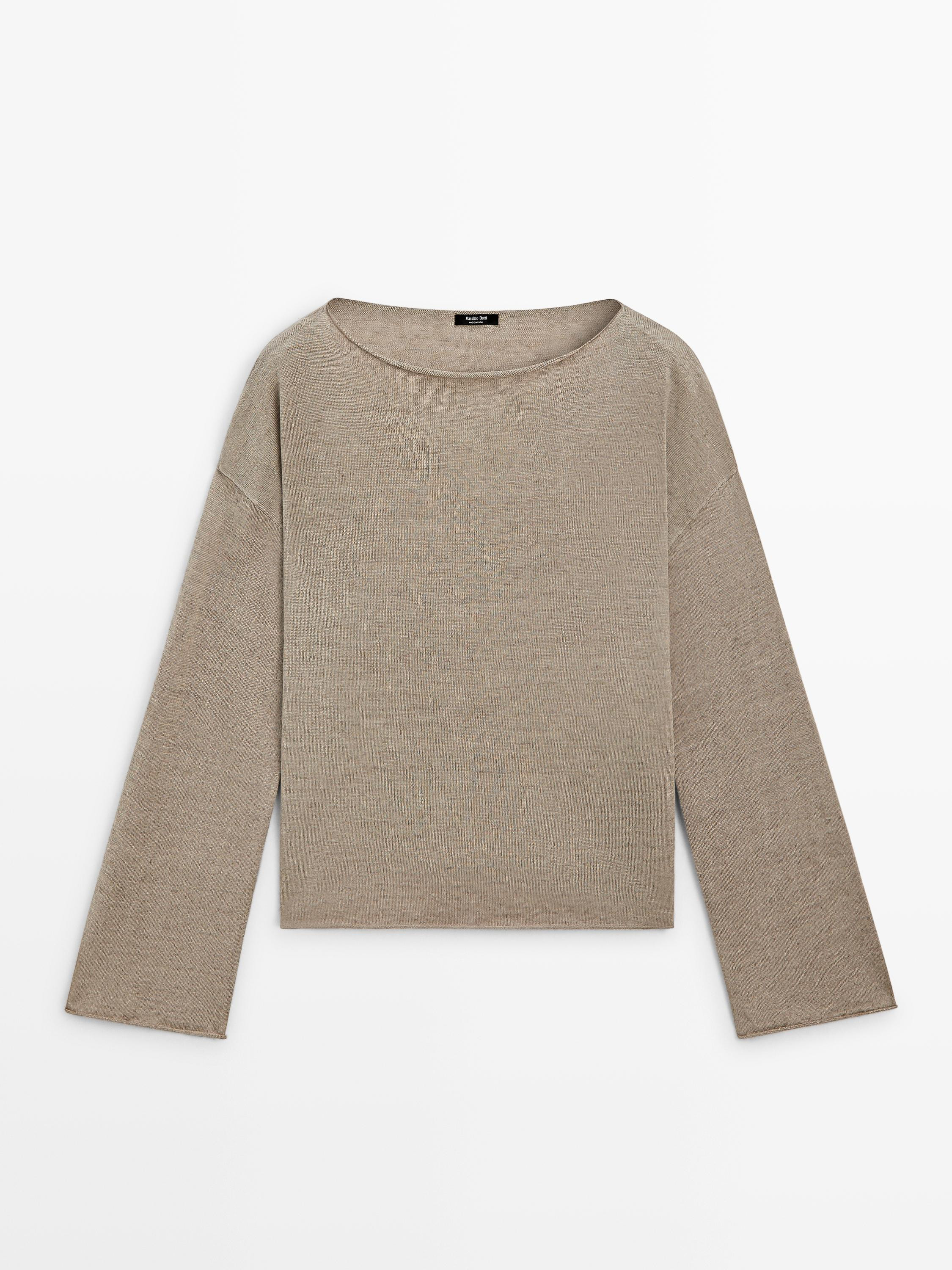 100% linen knit boat neck sweater | Massimo Dutti UK