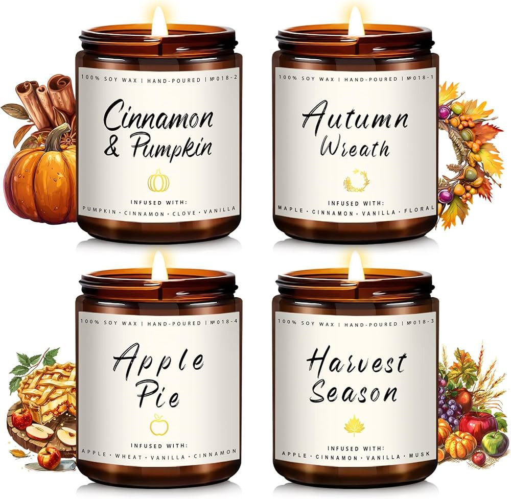 Winter Fall Candle Set | 4 Pack Christmas Fall Candles for Home - Christmas Gifts for Women Men, ... | Amazon (US)
