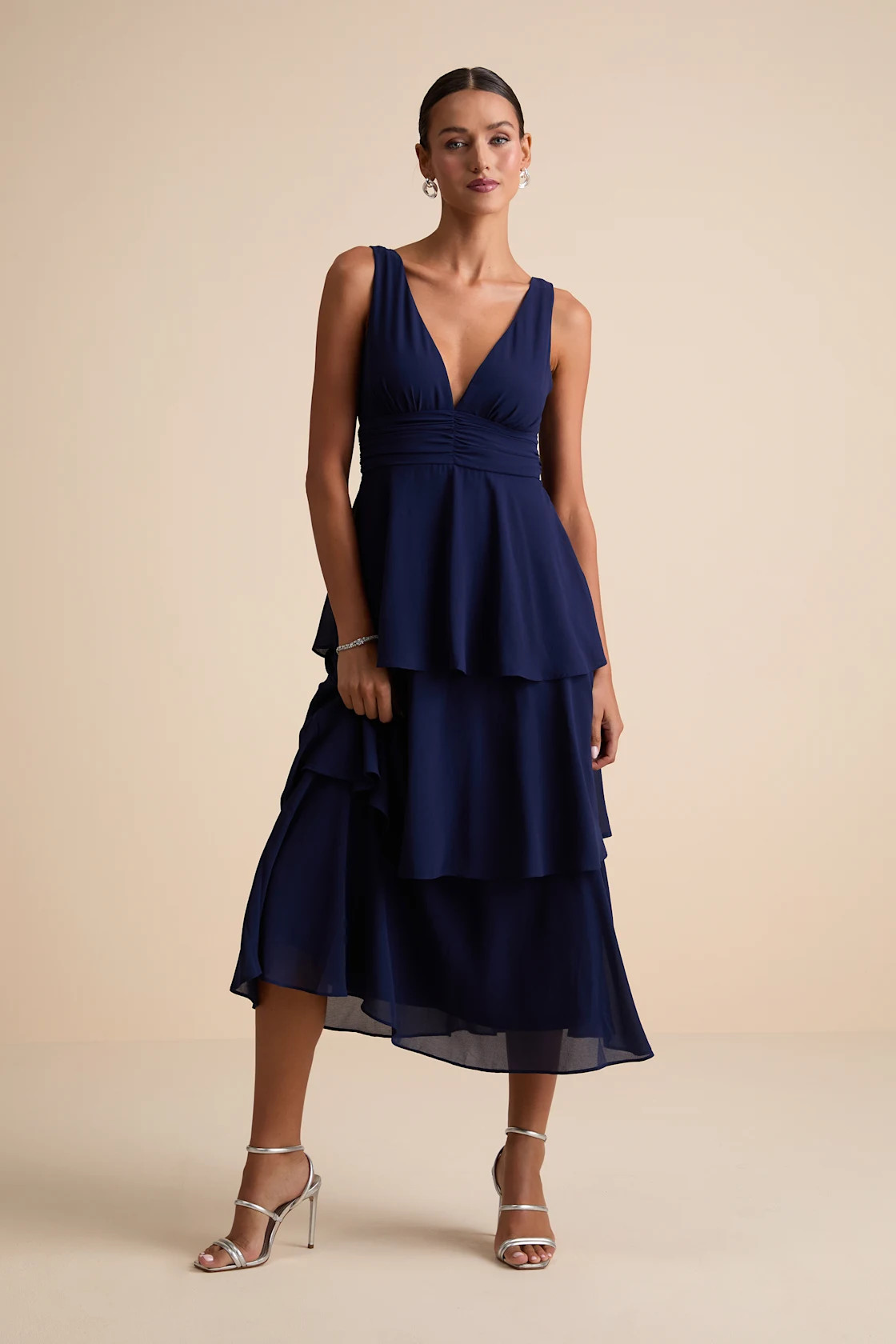 Celebration Time Navy Blue Sleeveless Tiered Midi Dress | Lulus