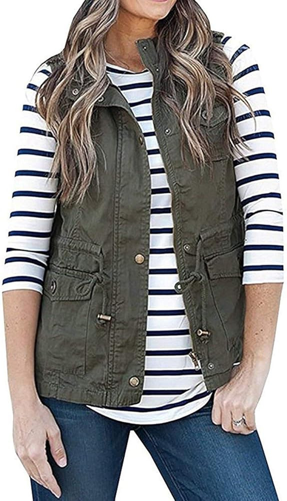 Womens Lightweight Sleeveless Military Anorak Drawstring Jacket Vest | Amazon (US)