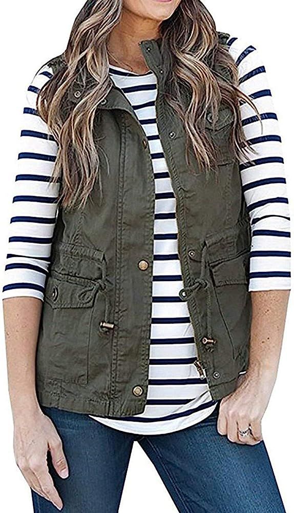 Womens Lightweight Sleeveless Military Anorak Drawstring Jacket Vest | Amazon (US)