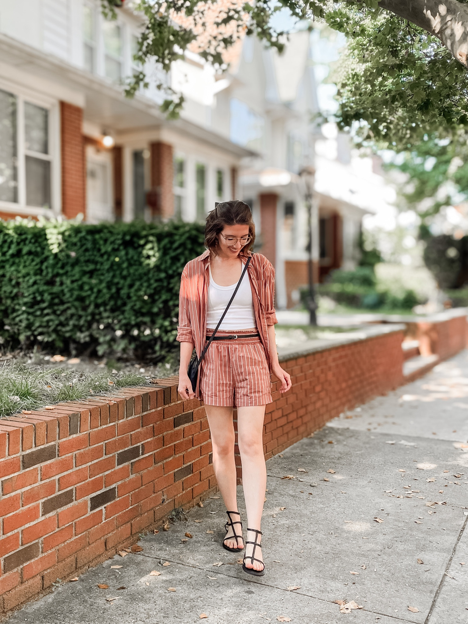 Button up: runs big, wearing XS
High waisted pull on shorts: TTS, if between sizes, go down. 
Cropped Tank: TTS
Gladiator Sandals: TTS

Summer outfit | vacation wear | matching set | pinstriped set | summer to fall | target outfit 

#LTKSaleAlert #LTKSeasonal #LTKStyleTip