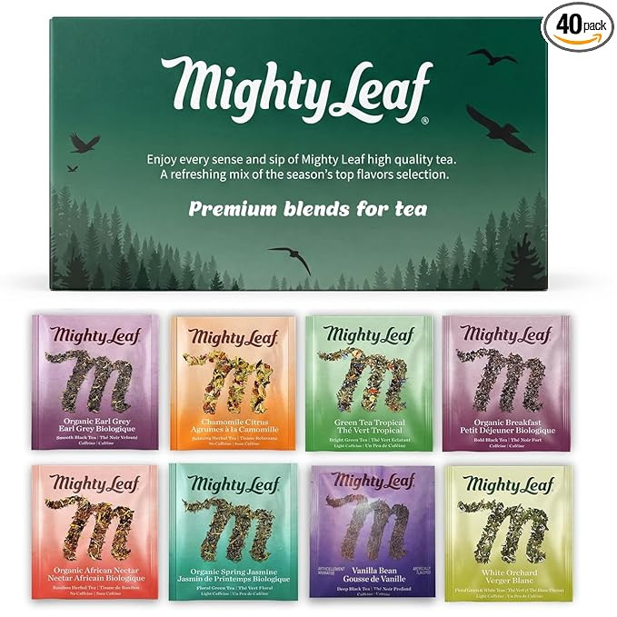 Mighty Leaf Organic Tea Sampler – 40 Count Silken Tea Bags – 8 Assorted Flavors: Tropical Gre... | Amazon (US)