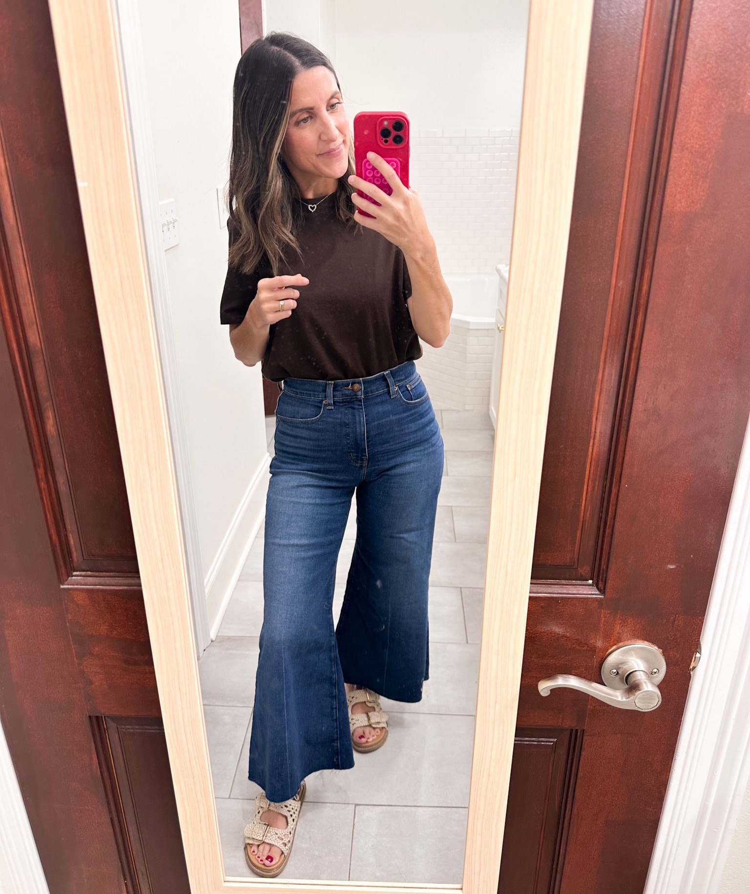 Chocolate brown tee
Madewell jeans - on sale! Wearing size 26

#LTKSaleAlert #LTKFindsUnder100 #LTKOver40
