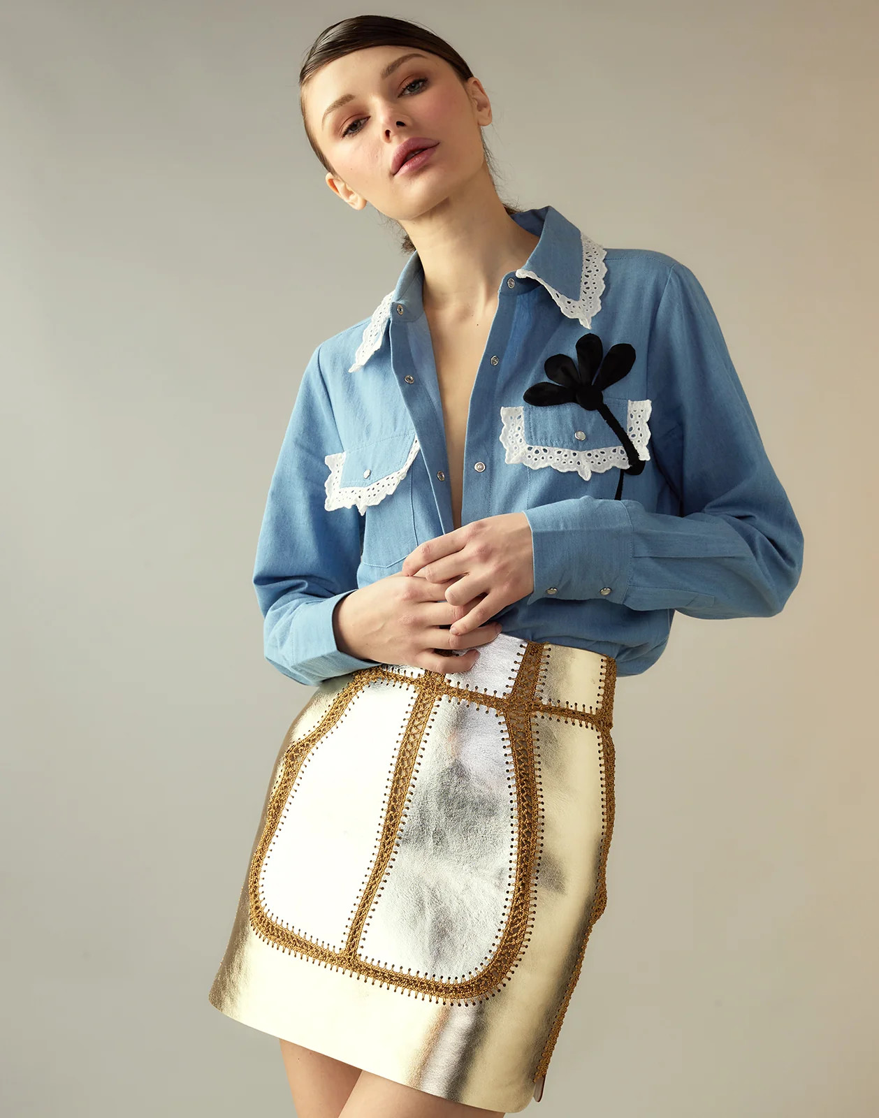 Mixed Metallic Vegan Leather Skirt | Cynthia Rowley