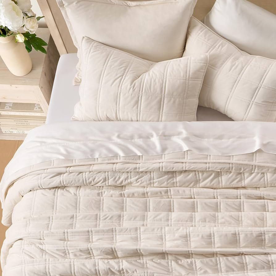 EVERGRACE 3 Pieces Luxurious Velvet Quilt King Size, Ultra Soft Bedspread Coverlet Set, Double Bo... | Amazon (US)