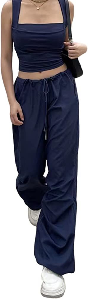 YAHUIUL Parachute Pants for Women, Cargo Pants Women Baggy Low Waist Zipper Baggy Jogger Relaxed ... | Amazon (US)