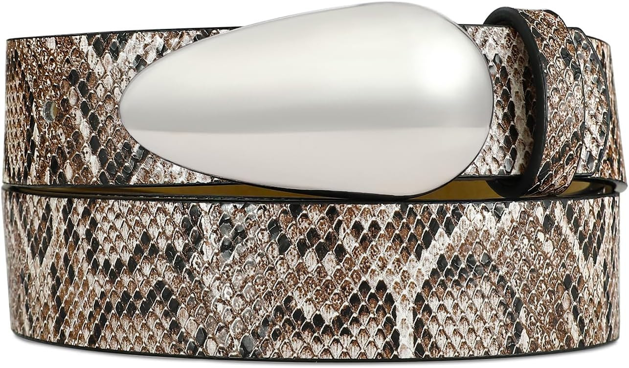 Women White Leather Belt Fashion White Snake Print Belt for Women Gold Buckle Perfect for Jeans | Amazon (US)