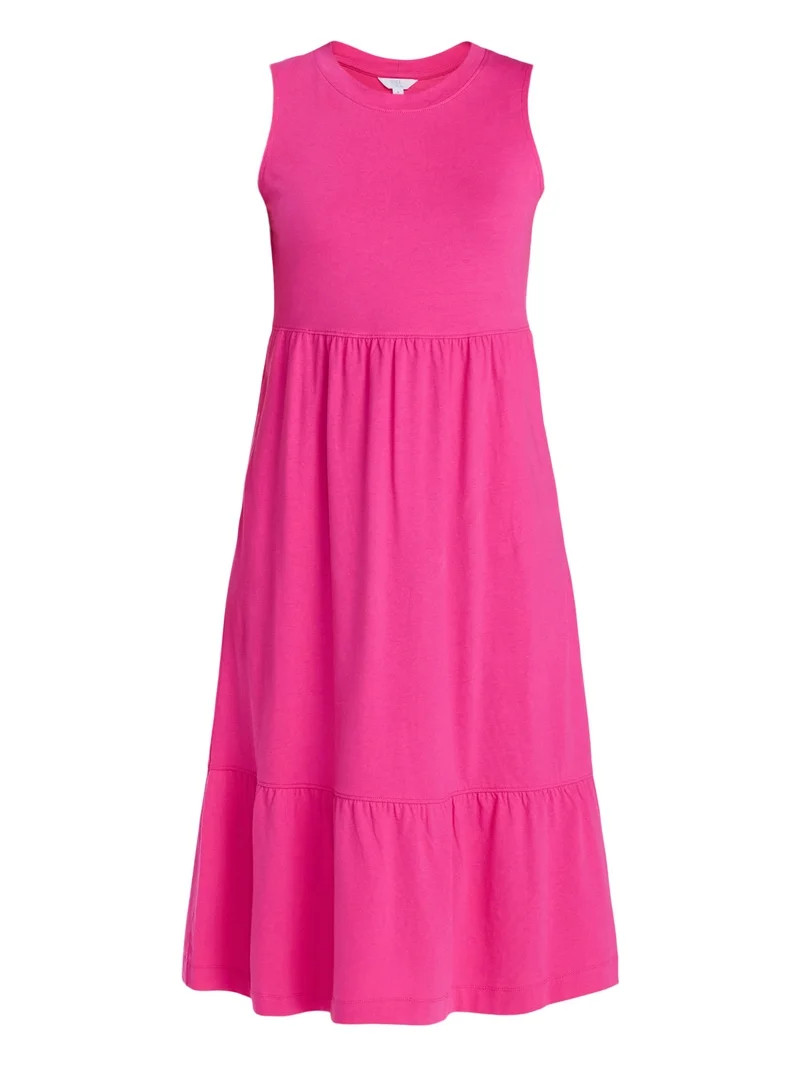 Time and Tru Women's Cotton Sleeveless Tiered Midi Dress, Sizes XS-XXXL | Walmart (US)