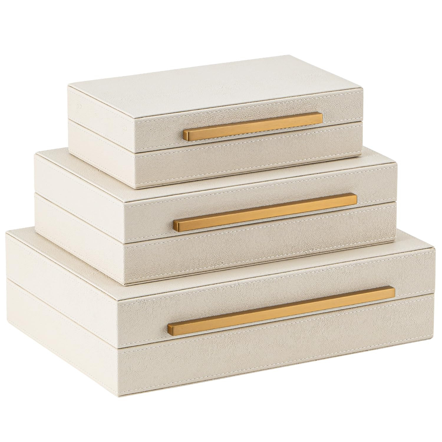 Faux Leather Large Modern Stackable Nesting Jewelry Box with Lids Organizer – Set of 3 Beige Sh... | Amazon (US)