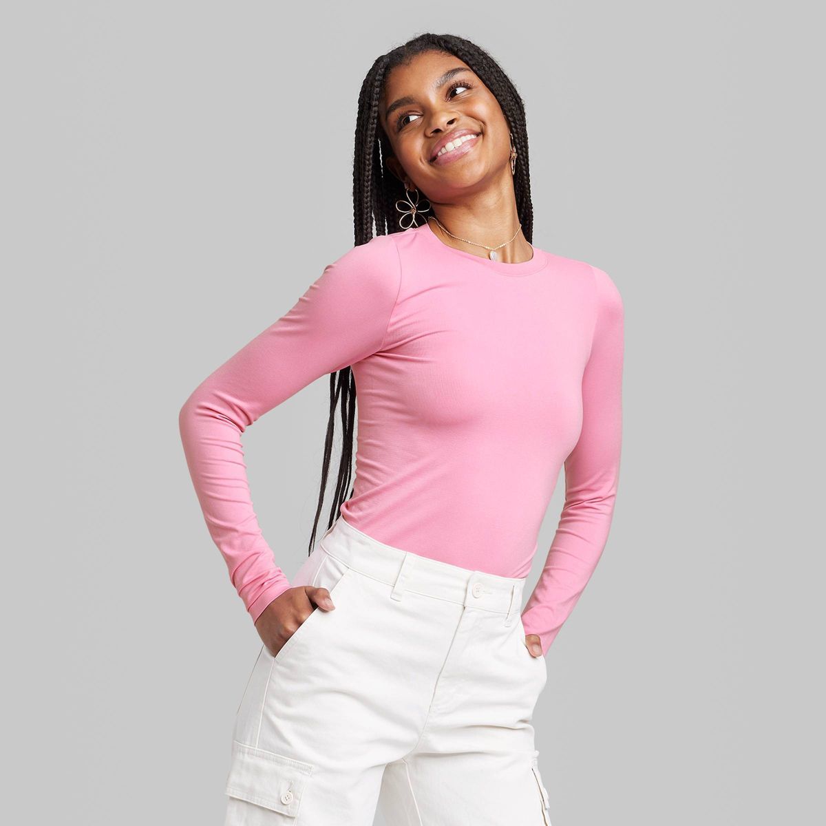 Women's Long Sleeve Seamless Shirt - Wild Fable™ Pink XS | Target