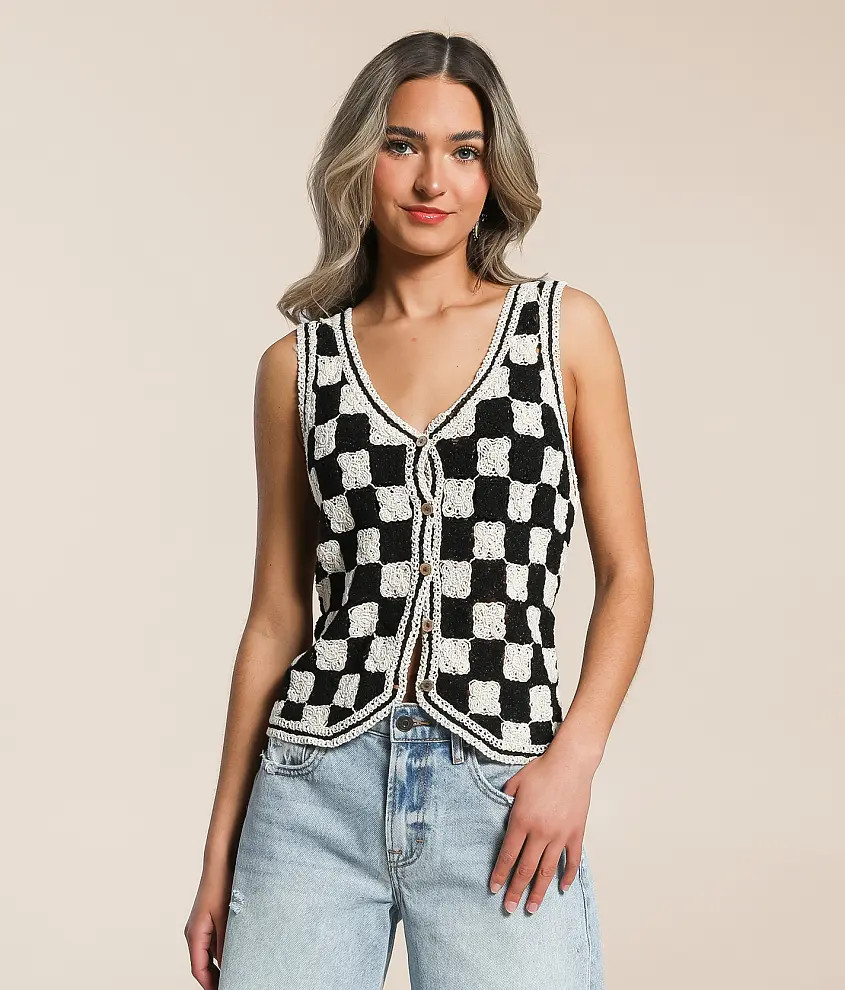 Checkered Crochet Vest | Buckle