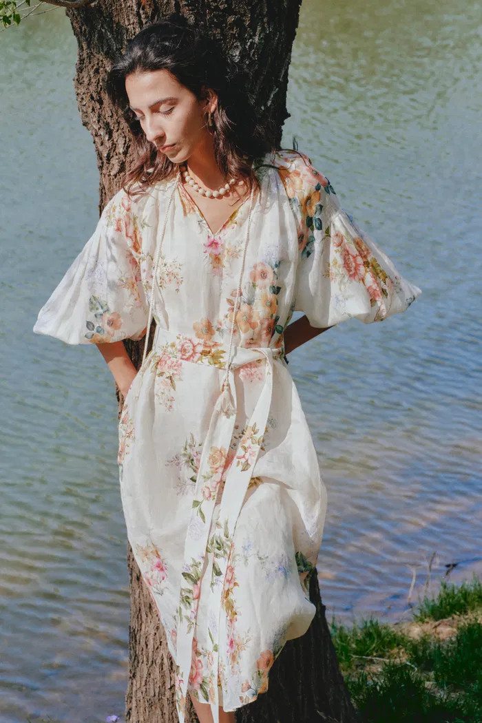 Lou Flora Long Sleeves Dress in Silk-Linen Blend | Fabrique