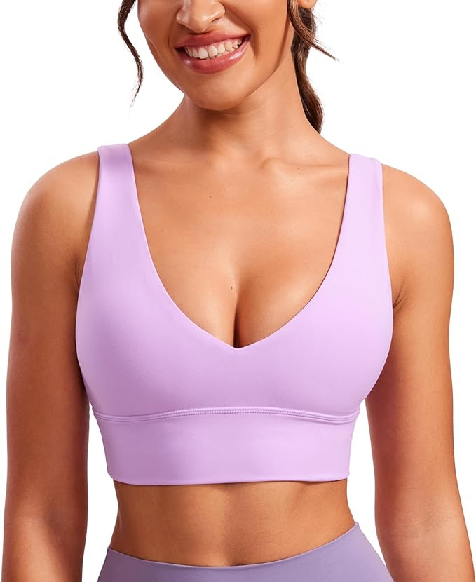CRZ YOGA Butterluxe Womens V-Neck Longline Sports Bra - U Back Wireless Yoga Low Impact Padded Cr... | Amazon (US)