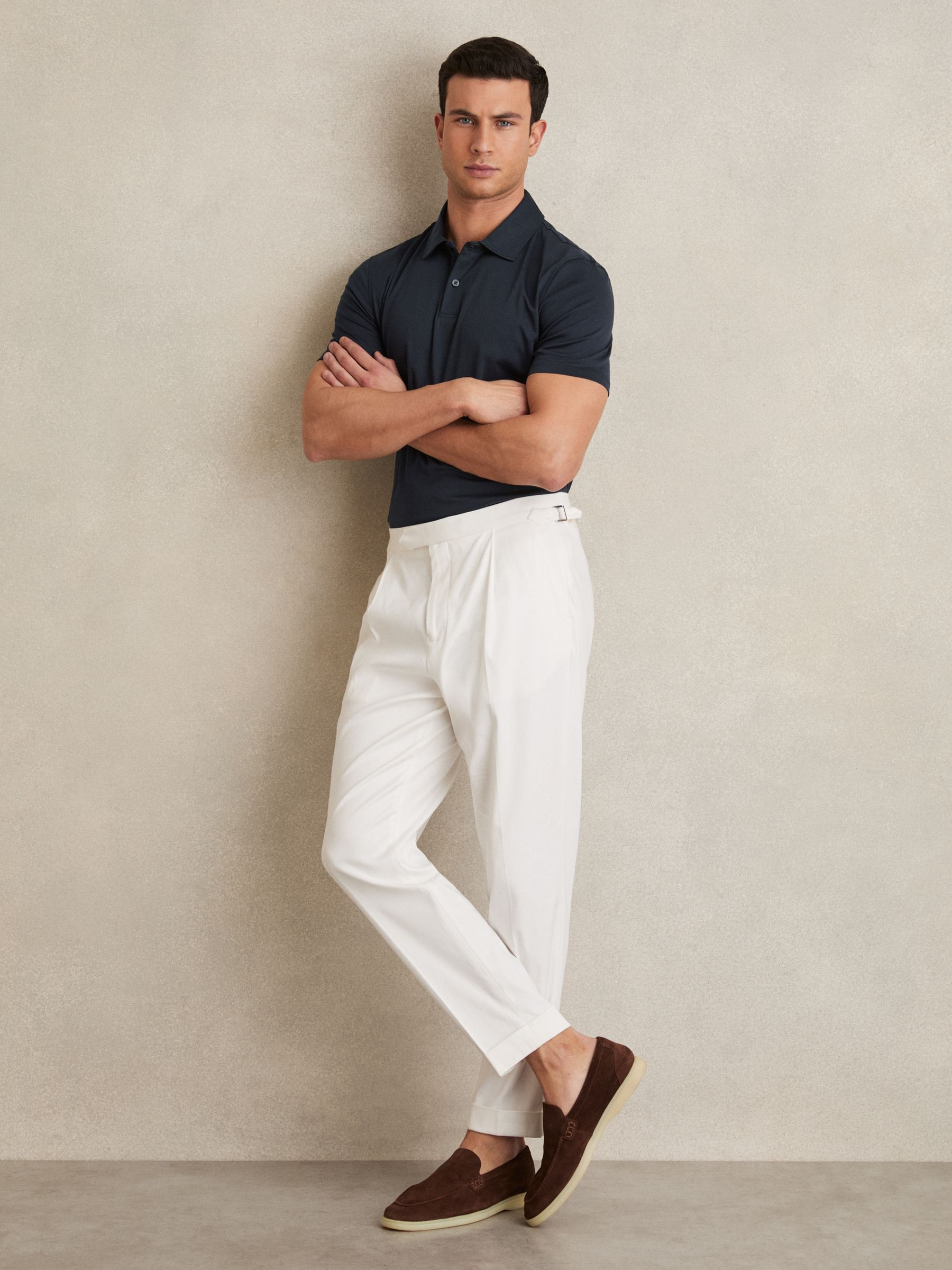 Reiss Air-Water Cotton Polo Shirt in Navy - REISS | Reiss UK