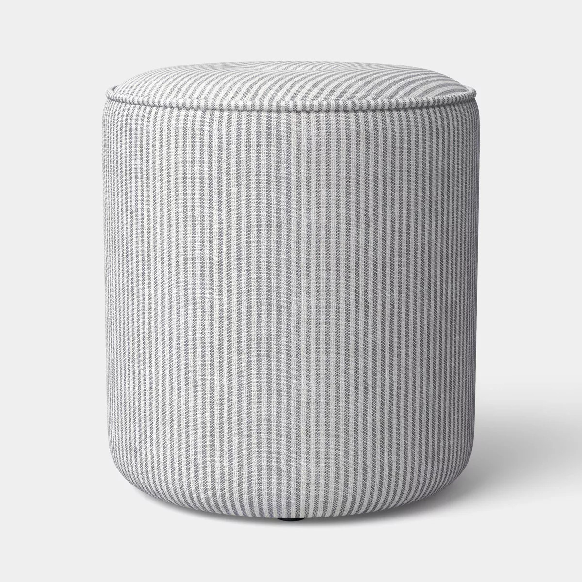 Upholstered Drum Ottoman with Button Tuft and Piping Cream/Blue - Threshold™ | Target