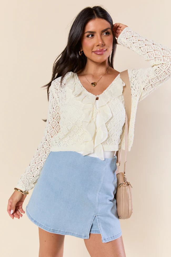 Plenty Of Love Cream Ruffle Trim Cardigan SALE | Pink Lily