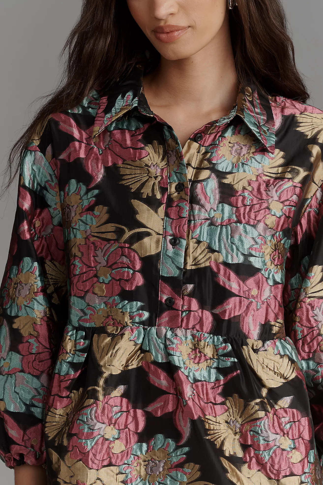 The Bettina Tiered Jacquard Mini Shirt Dress by Maeve | Anthropologie (US)