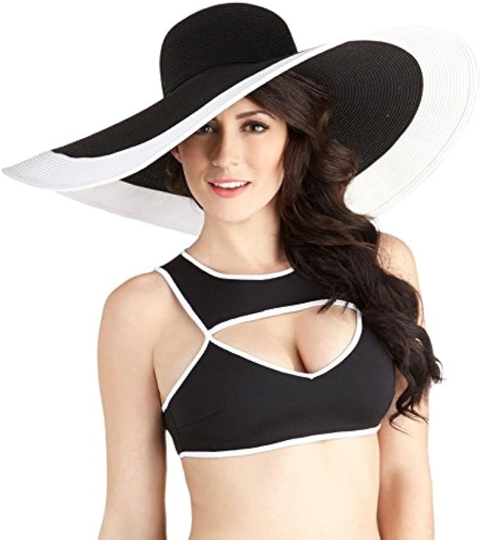 HISSHE Noble Straw Wide Brim Hat Floppy Beach Sunhat with White Brim | Amazon (US)