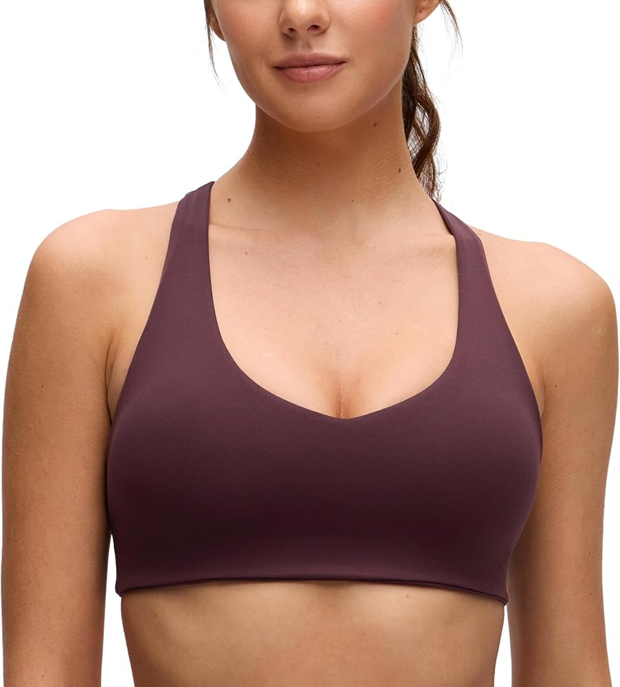 CRZ YOGA Butterluxe Racerback Sports Bras for Women - V Neck Supportive Padded Wireless Athletic ... | Amazon (US)