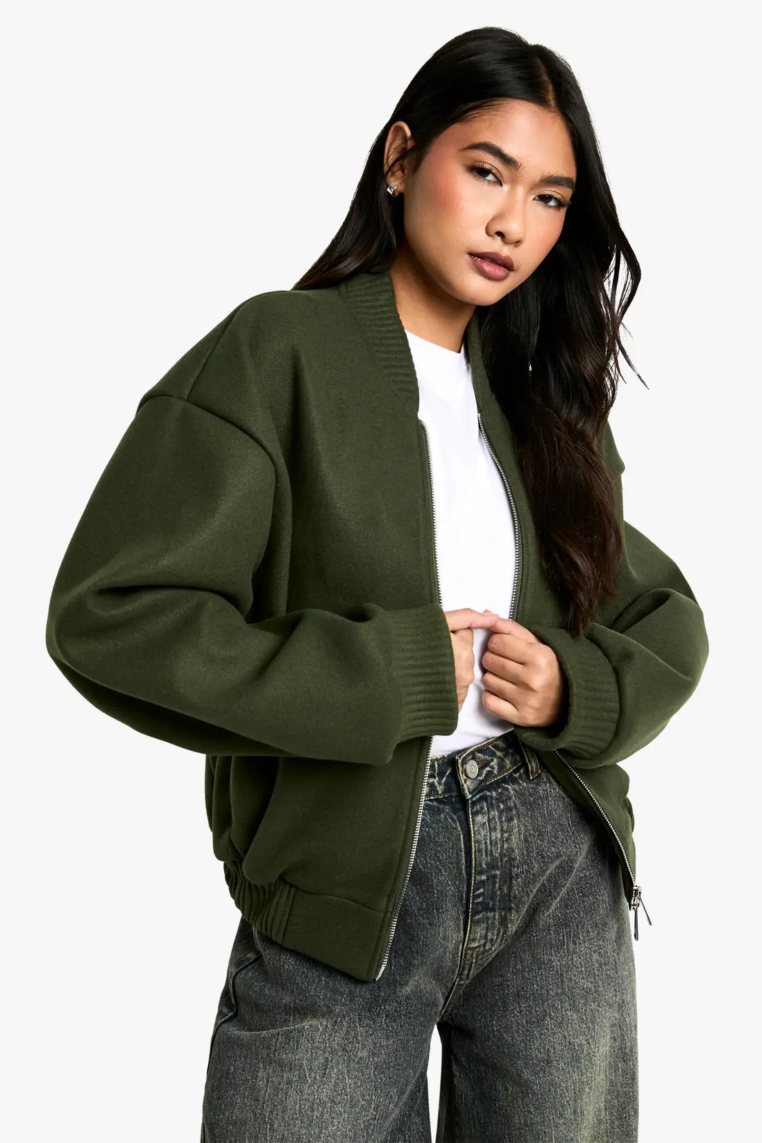 Wool Look Bomber Jacket | boohoo (US & Canada)