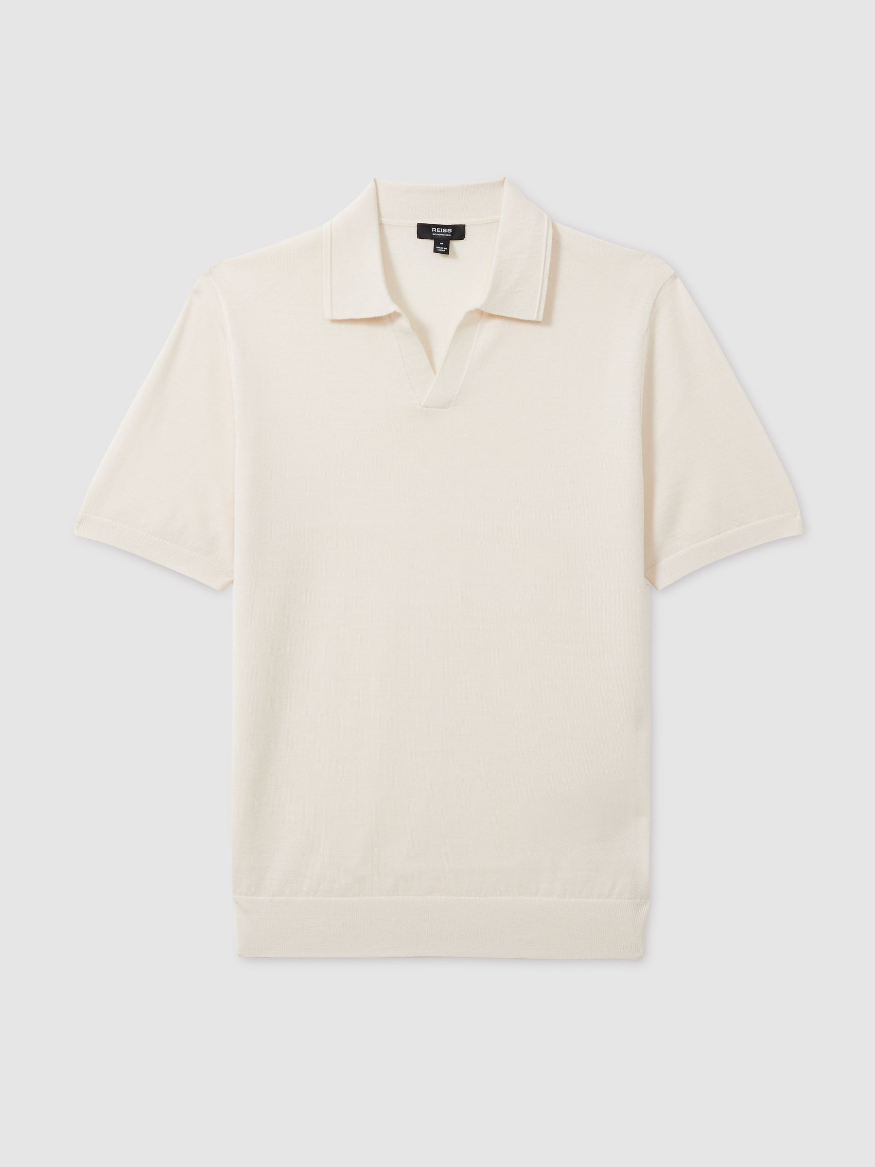 Merino Wool Open Collar Polo Shirt in Snow White | Reiss UK