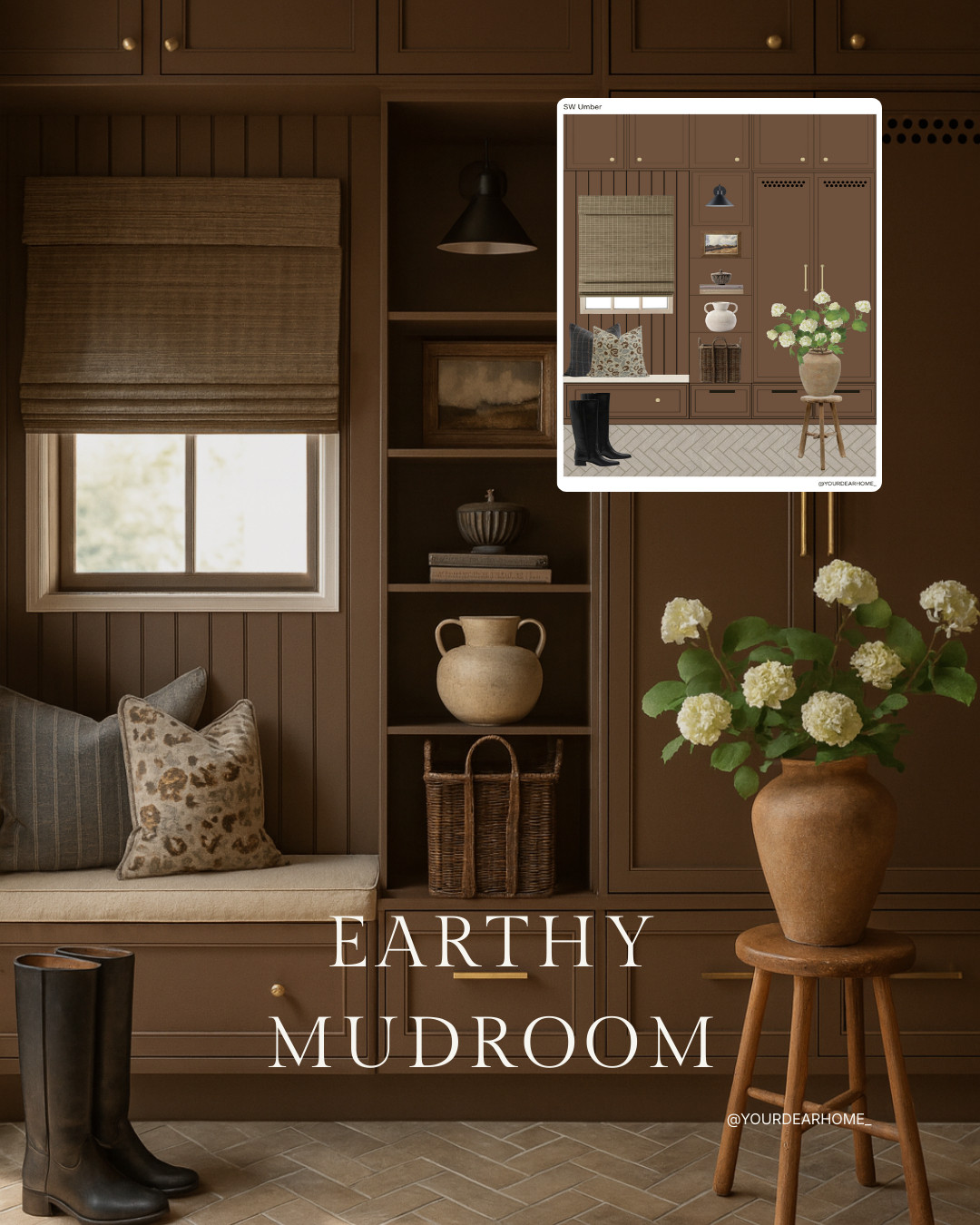  
This mudroom is all about rich brown tones and layered textures. The kind of room that welcomes you home, boots and all, without ever feeling cold or purely functional! 

#LTKHome