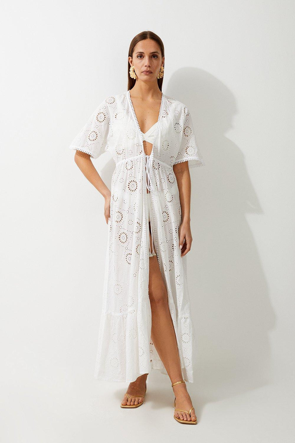 Beachwear | Cotton Broderie Beach Kimono | KarenMillen | Debenhams UK