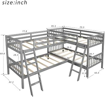 Harper & Bright Designs L Shaped Bunk Bed for 4, Quad Bunk Bed Twin Size, Wooden Bunk Bed Frame f... | Amazon (US)