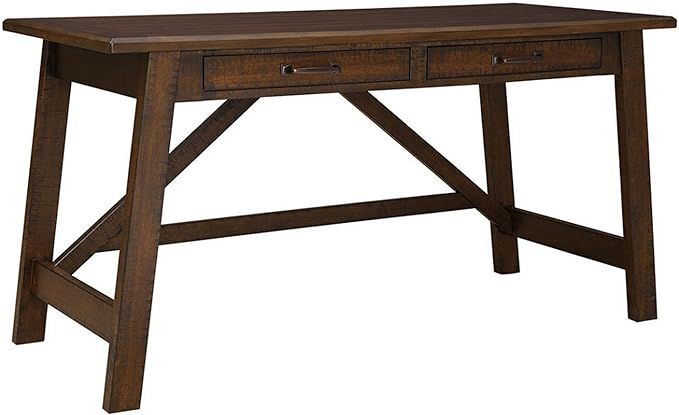 Benjara Benzara Two Drawers Wooden Desk with Cross Stretcher Brace Design, Large, Brown, | Amazon (US)