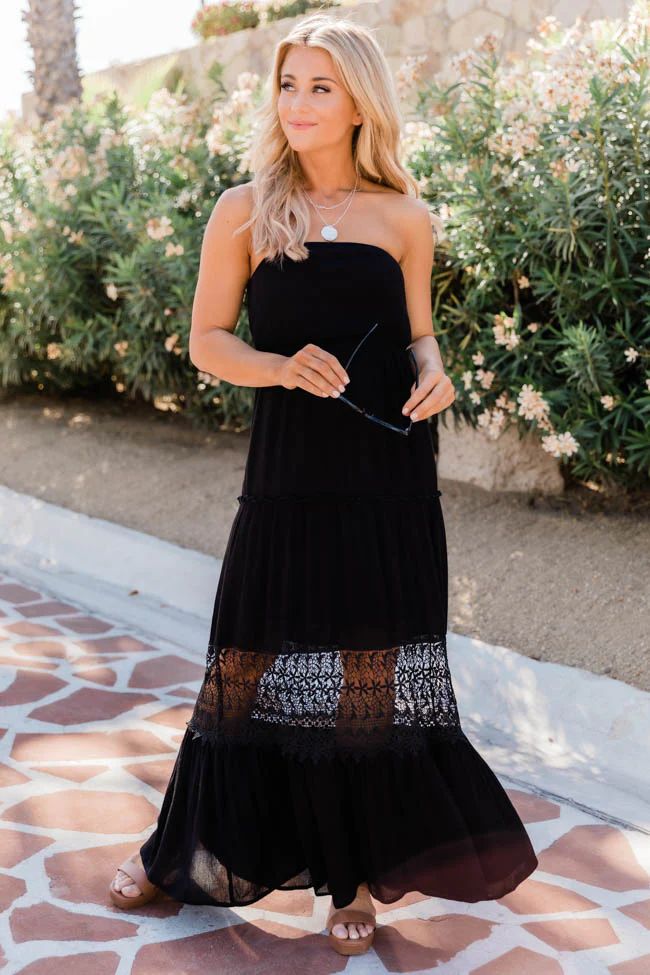 Envision A Getaway Lace Maxi Black Dress | The Pink Lily Boutique