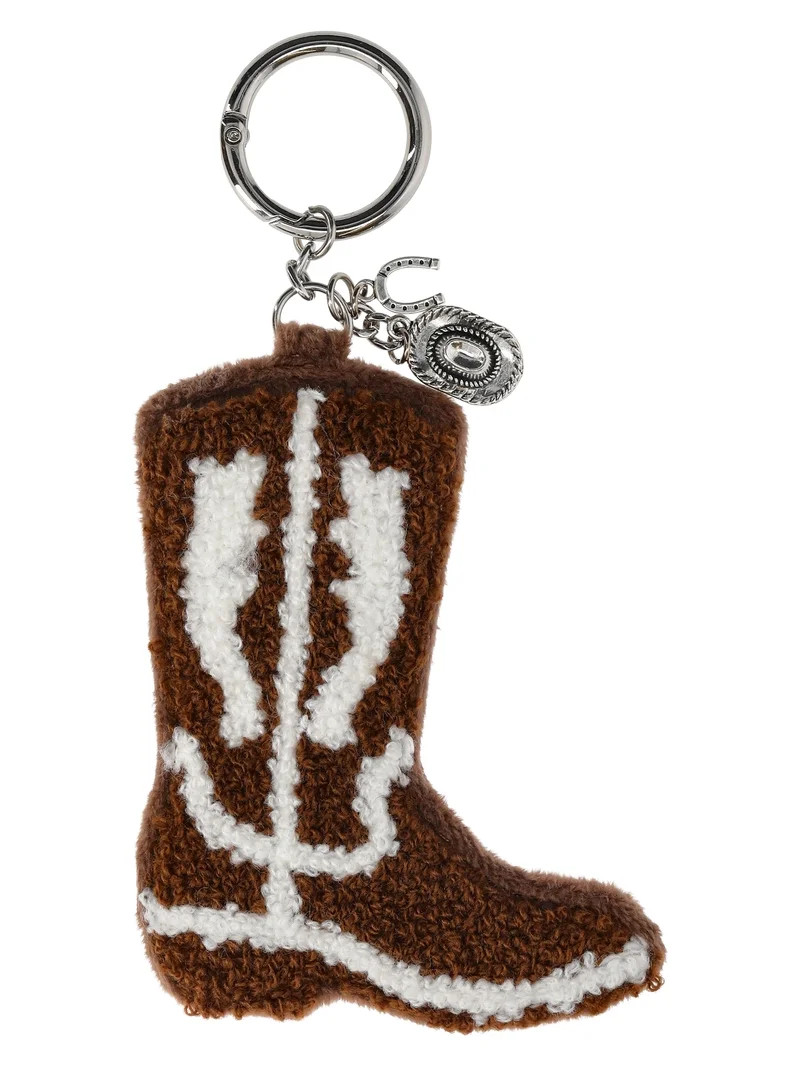 No Boundaries Women's Plush Cowboy Boot Bag Charm, Brown | Walmart (US)