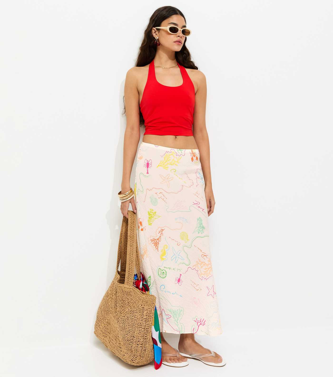 Multicoloured Ocean Print Bias Cut Midi Skirt | New Look | New Look (UK)
