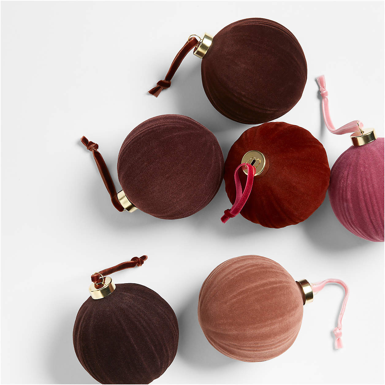 Warm Toned Ribbed Velvet Christmas Tree Ornaments, Boxed Set of 6 + Reviews | Crate & Barrel | Crate & Barrel