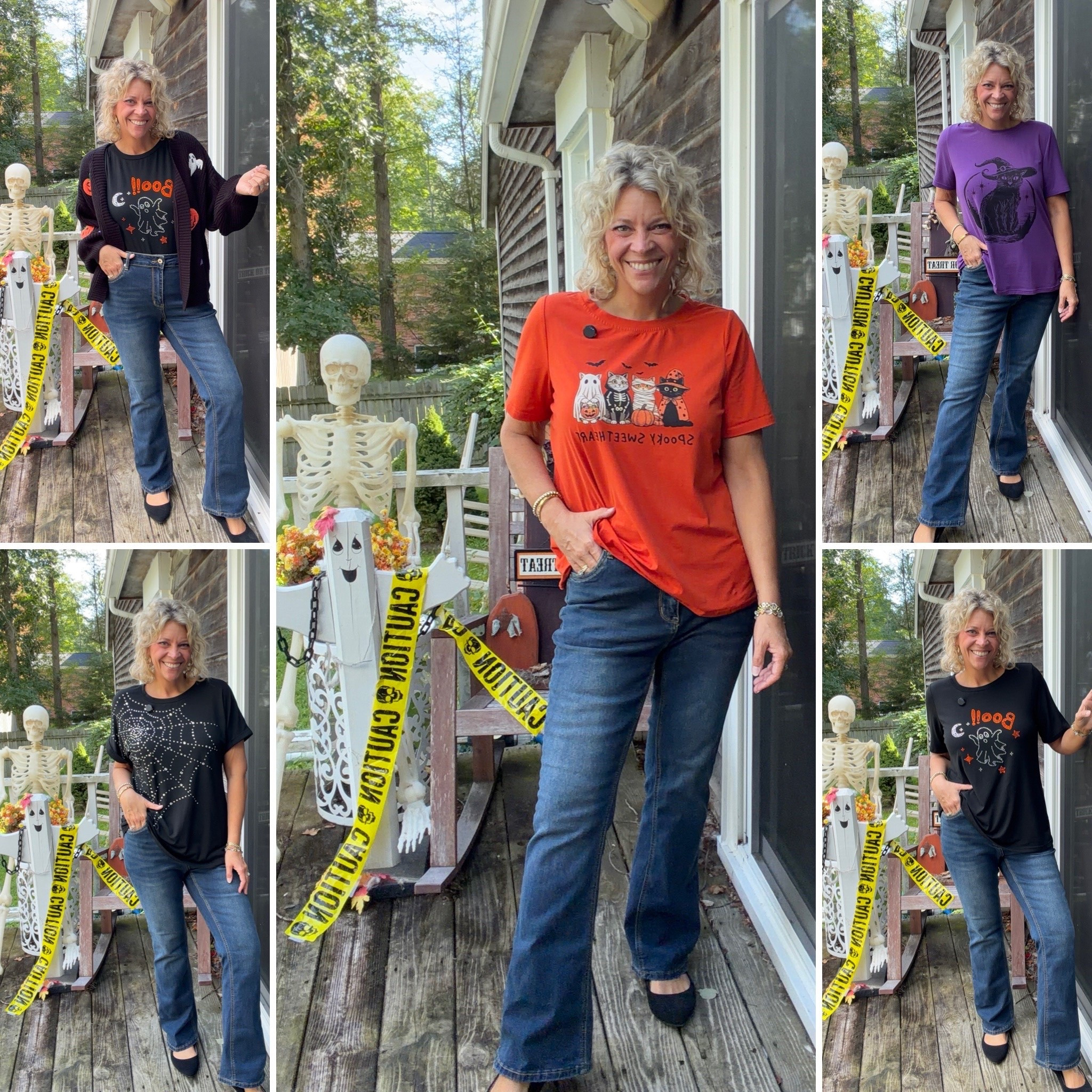 Halloween tees from Bloomchic- size 10 
Cardigan size 10, bootcut jeans size 12.

#LTKSeasonal #LTKOver40 #LTKMidsize