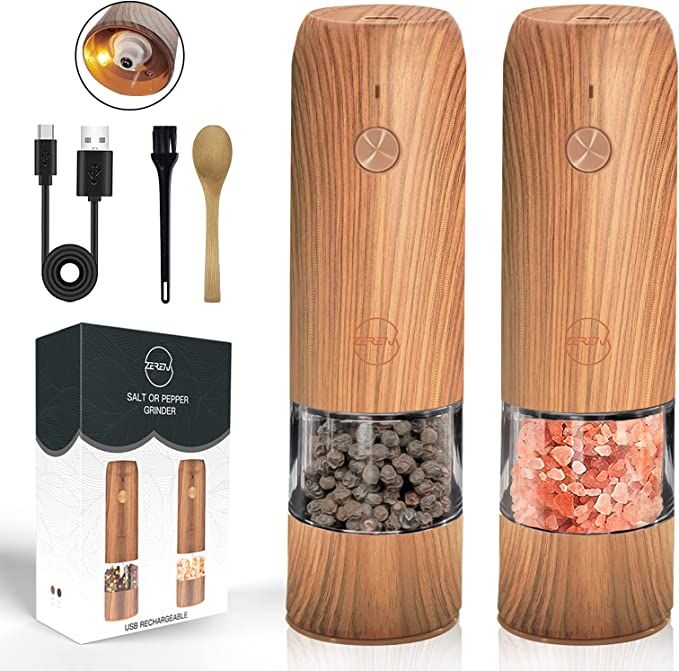 Electric Salt and Pepper Grinder Set USB Rechargeable - USB Type-C Cable, LED Lights, Automatic E... | Amazon (US)