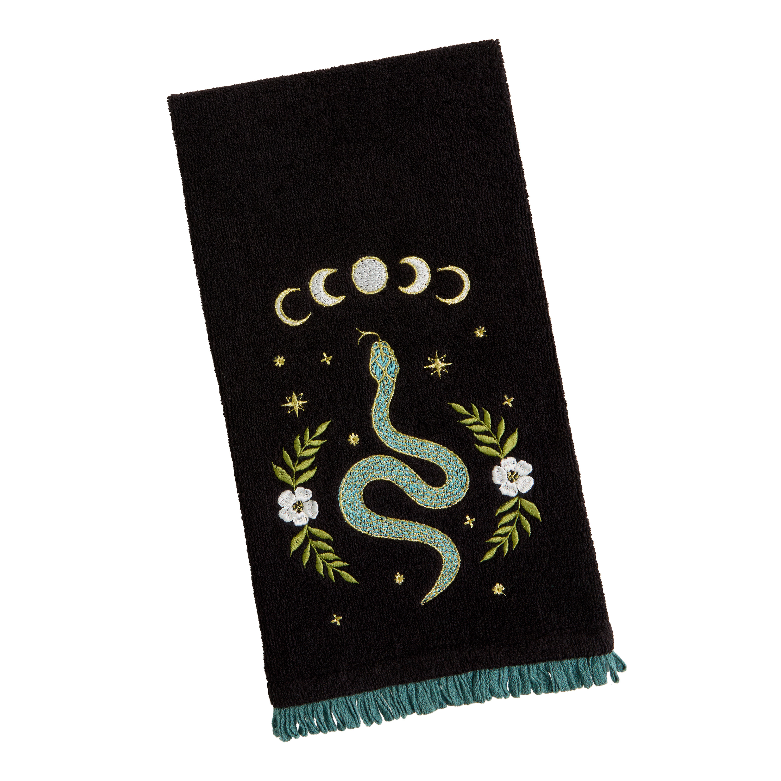 Black Celestial Snake Embroidered Terry Hand Towel | World Market