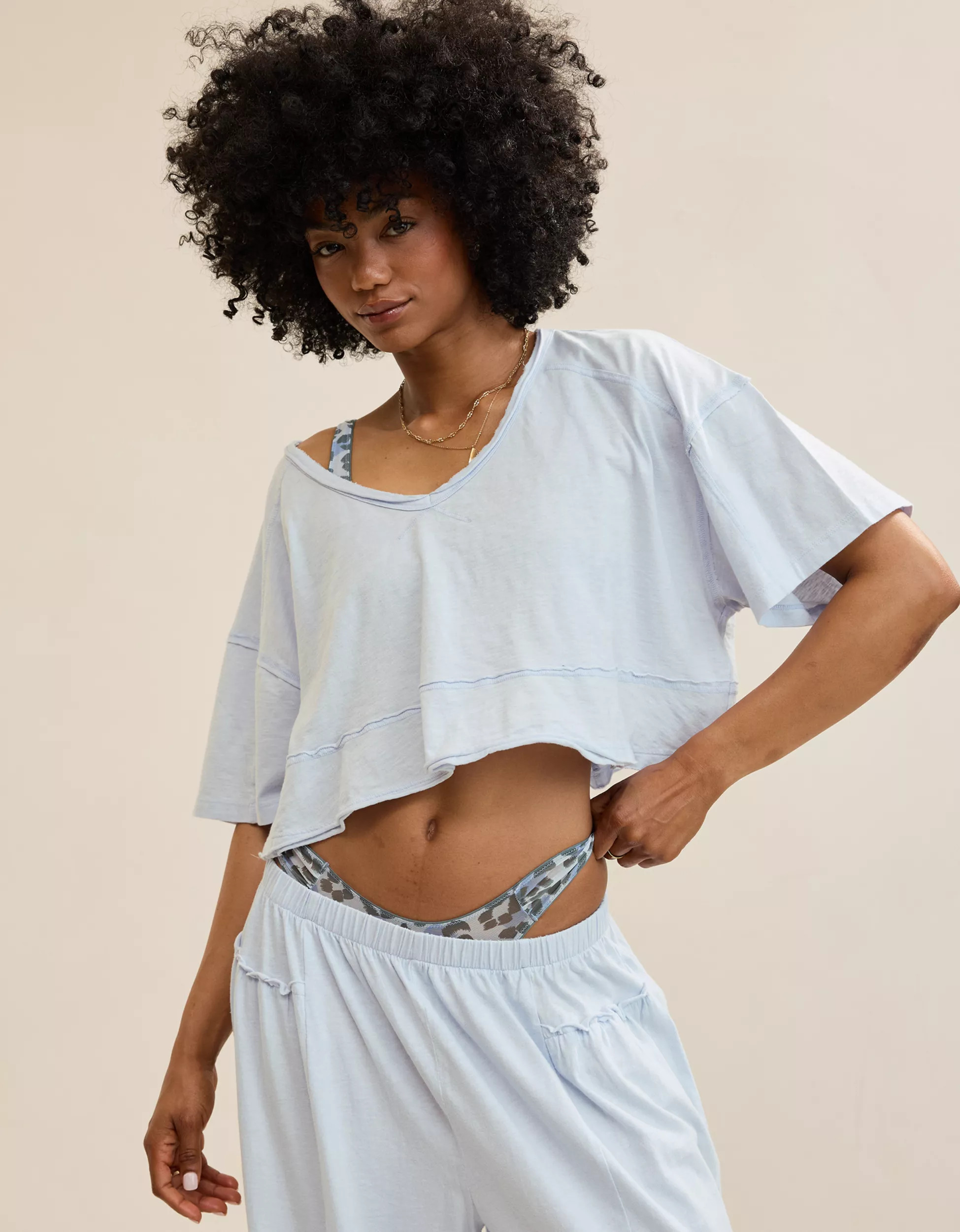 Aerie Happiest Cropped V Neck T-Shirt | Aerie