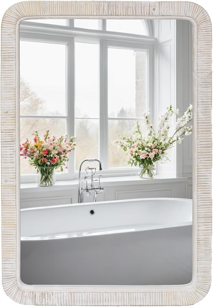 FUIN 20" x 30" Rattan Wicker Rectangle Wall Mounted Bathroom Mirror for Coastal Boho Nursery Deco... | Amazon (US)