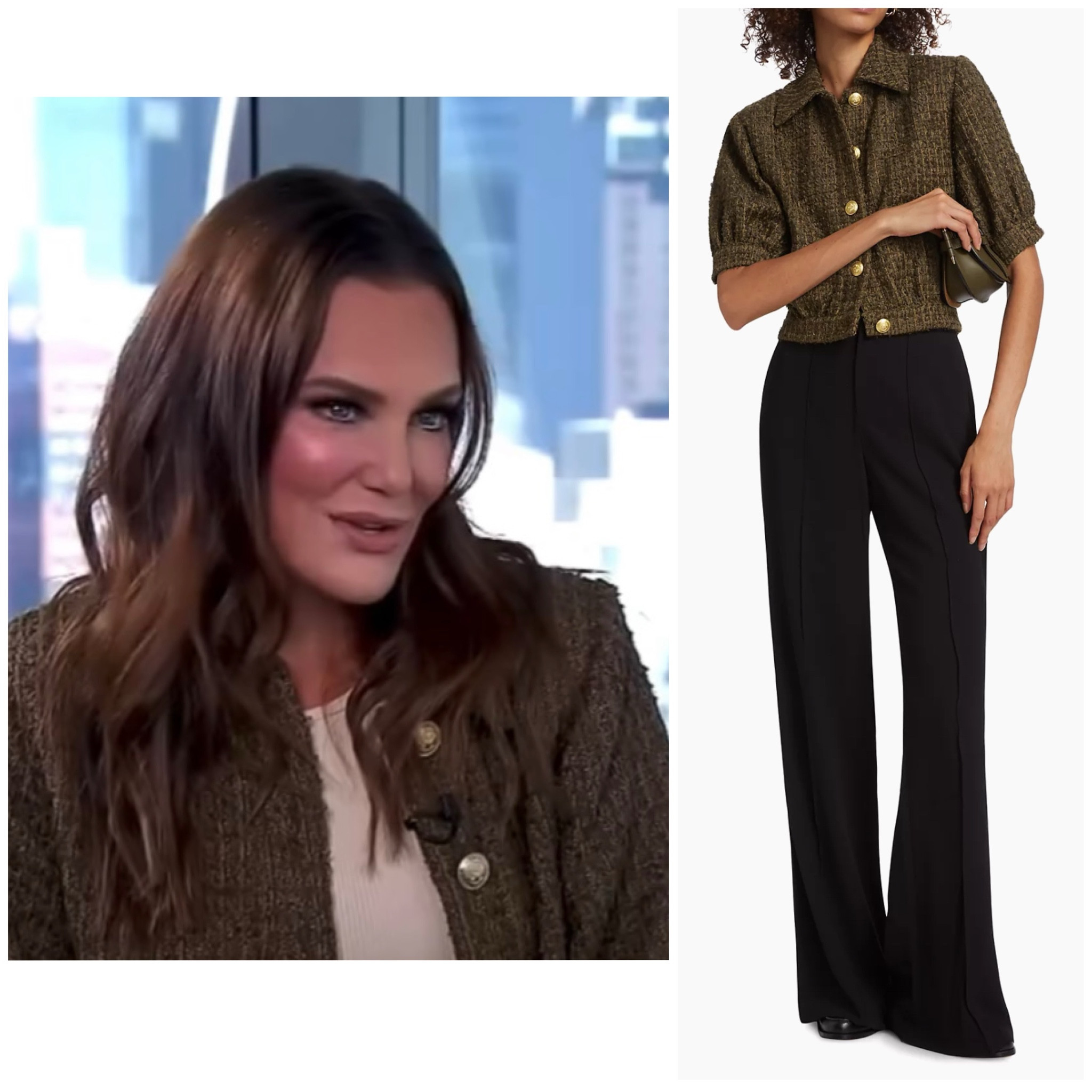 Meredith Marks’ Green Tweed Short Sleeve Jacket 📸 = @extra