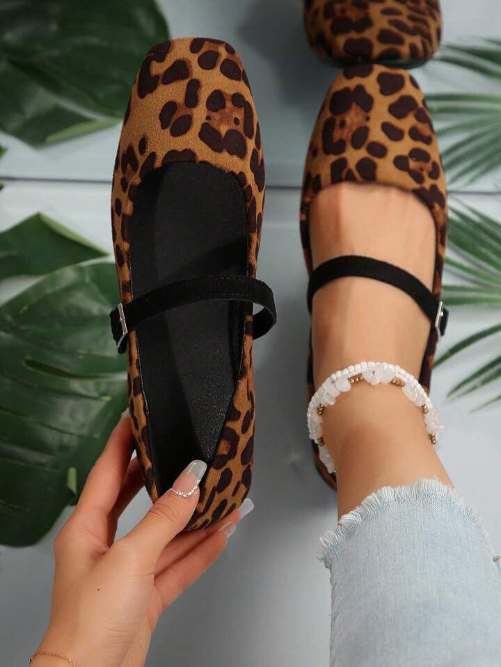 $1.70$1.80-6%Women's New Comfortable Mary Jane Leopard Print Brown Flat Shoes For Spring/Summer | SHEIN