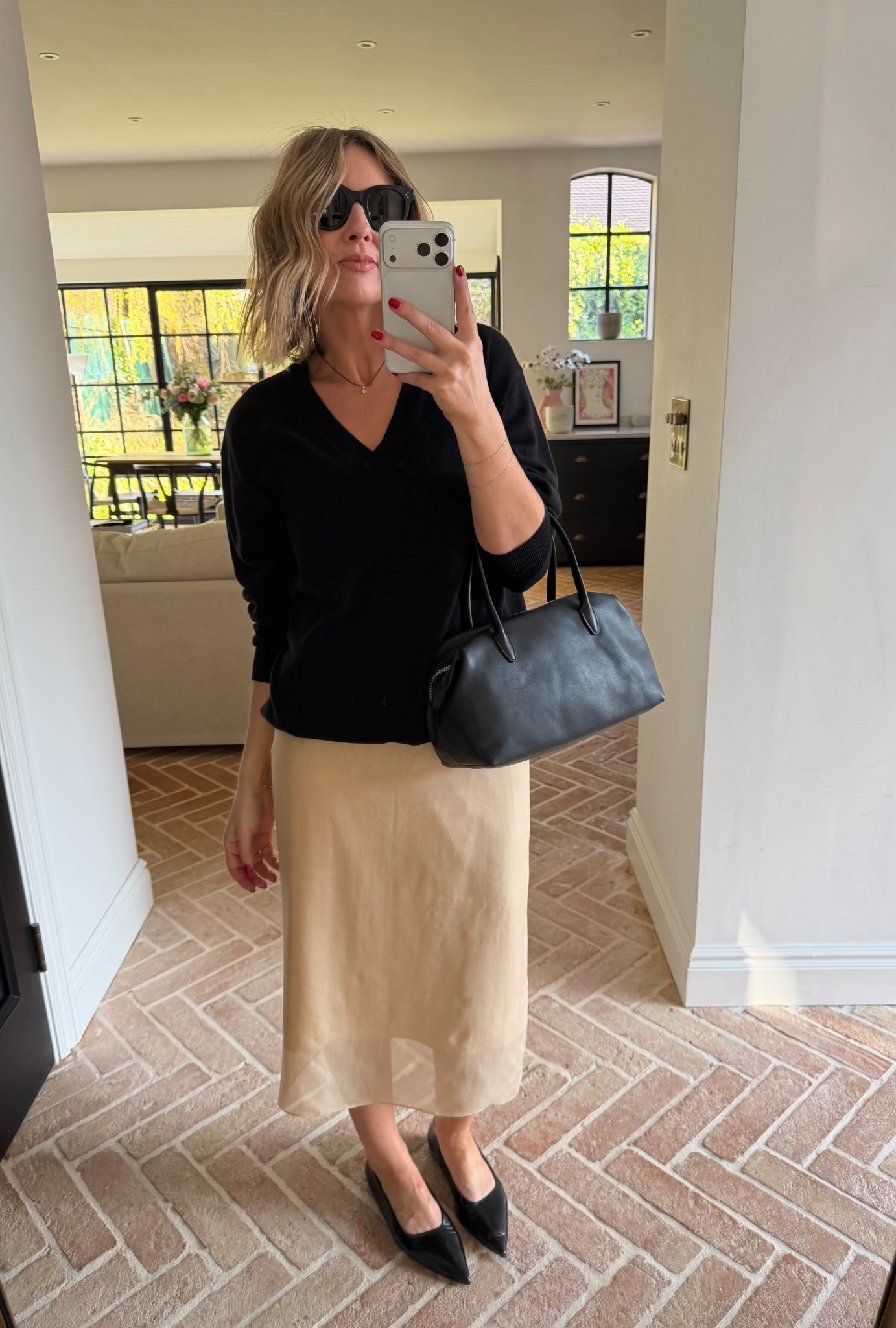 Date Night Outfit | V-neck Sweater | A-line Skirt | Bowling Bag | Silk Skirt | CBK Inspired Outfit 

 #LTKuk #LTKspring #LTKeurope